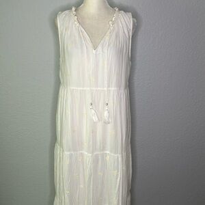 Lovestitch White Tiered Cotton Maxi Dress Sleeveless Embroidered M